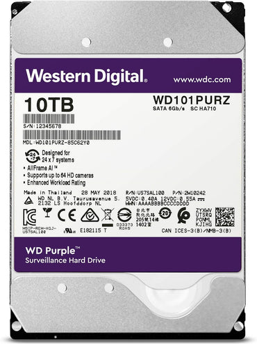 Western Digital 10TB WD Purple Surveillance Internal Hard Drive - SATA 6 Gb/s, , 256 MB Cache, 3.5" - WD101PURZ - The HDDs