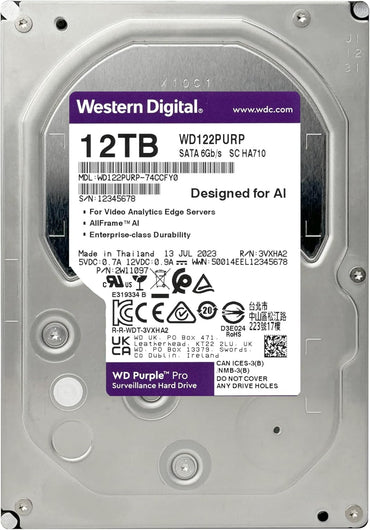 Western Digital 12TB WD Purple Pro Surveillance Internal Hard Drive HDD - SATA 6 Gb/s, 512 MB Cache, 3.5" - WD122PURP - The HDDs