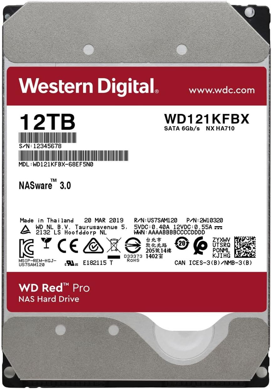 Western Digital 12TB WD Red Pro NAS Internal Hard Drive HDD - 7200 RPM, SATA 6 Gb/s, CMR, 256 MB Cache, 3.5" - WD121KFBX - The HDDs