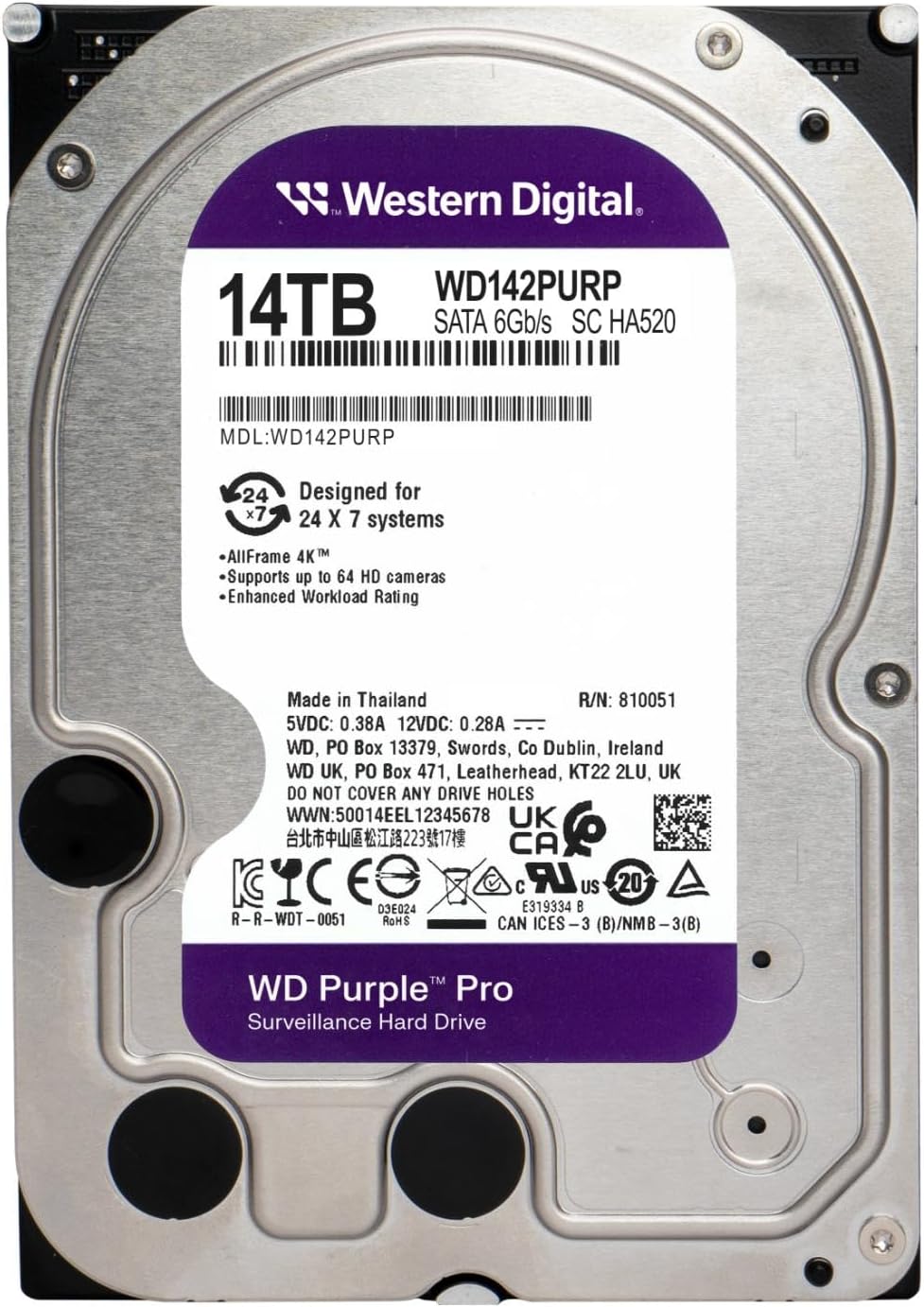 Western Digital 14TB WD Purple Pro Surveillance Internal Hard Drive HDD - SATA 6 Gb/s, 512 MB Cache, 3.5" - WD142PURP - The HDDs