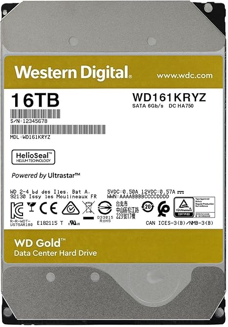 Western Digital 16TB WD Gold Enterprise Class Internal Hard Drive - 7200 RPM Class, SATA 6 Gb/s, 512 MB Cache, 3.5" - WD161KRYZ - The HDDs