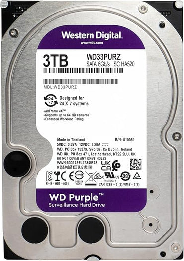 Western Digital 3TB WD Purple Surveillance Internal Hard Drive HDD - SATA 6 Gb/s, 256 MB Cache, 3.5" - WD33PURZ - The HDDs