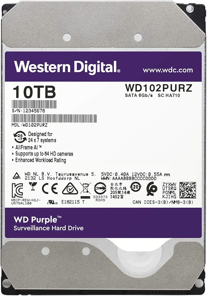 Western Digital Purple WD102PURZ 10TB SATA Surveillance Hard Disk Drive - The HDDs