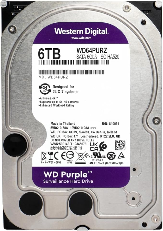 Western Digital WD Purple Surveillance Internal Hard Drive 6TB - SATA 6 Gb/s, 256MB Cache, 3.5" - WD65PURZ - The HDDs